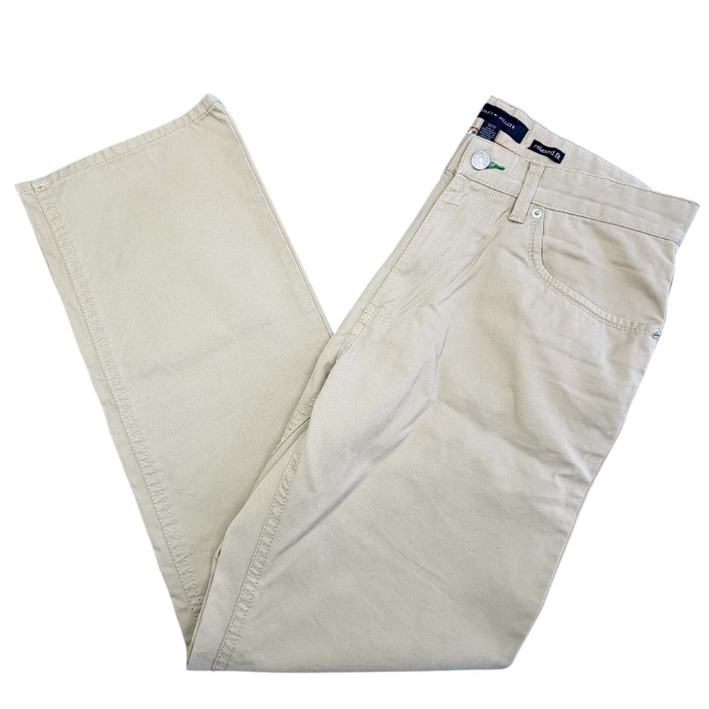 Tommy Hilfiger Cotton Twill Khaki Pants 34 x 31.5 Relaxed Fit Beige‎